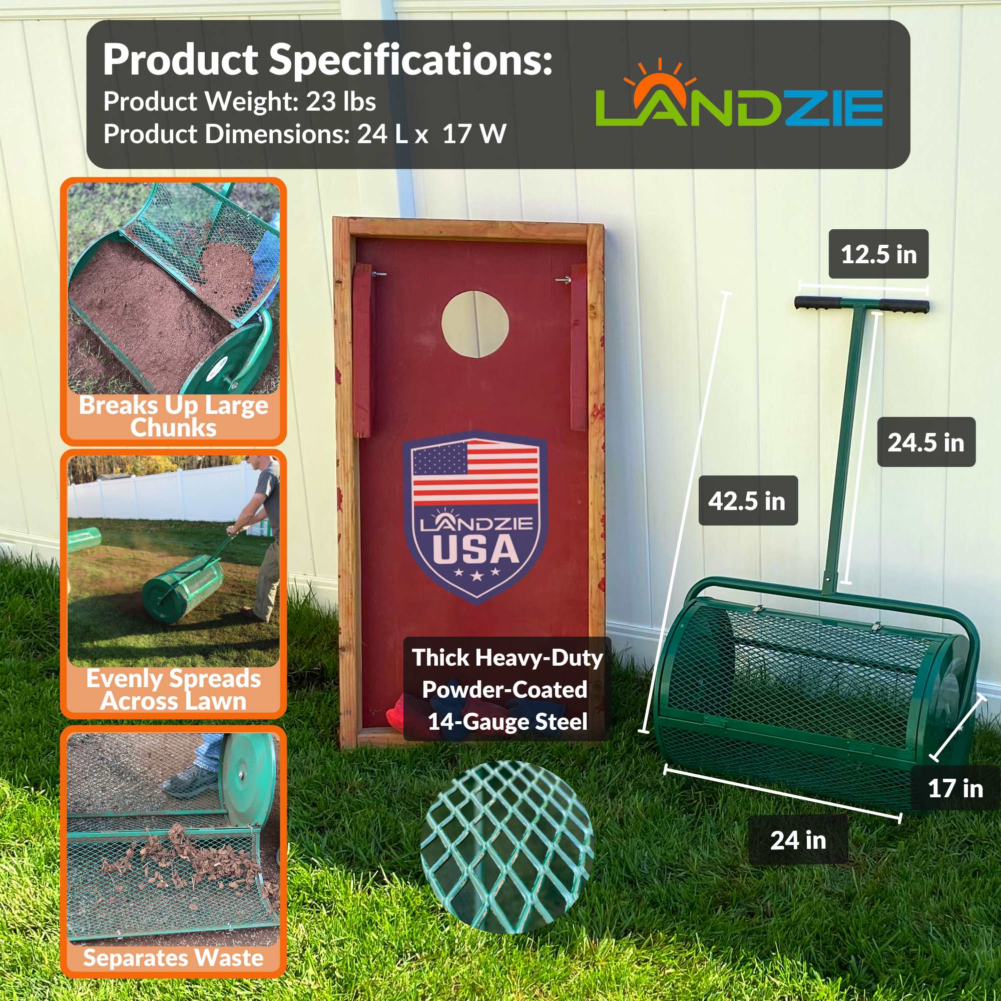 Landzie 24″ Compost & Peat Moss Spreader – DIY Grass Care