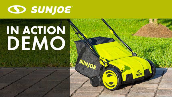 Sun Joe AJ805E 15-Inch 13-Amp Electric Dethatcher and Scarifier w/Removeable 13.2-Gal Collection Bag, 5-Position Height Adjustment, Airboost Technology Increases Lawn Health, Green